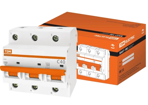 Автоматический выключатель 3П 40А С ВА47-100 10кА TDM