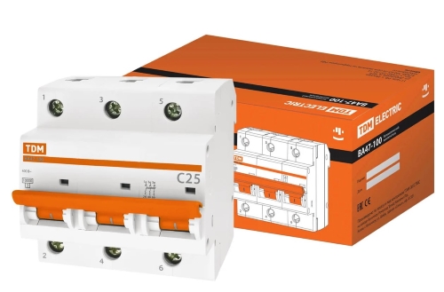 Автоматический выключатель 3П 25А С ВА47-100 10кА TDM