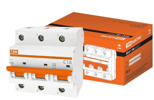 Автоматический выключатель 3П 16А С ВА47-100 10кА TDM
