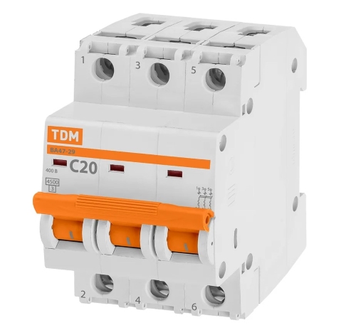 Распродажа! Автоматический выключатель 3п 20А С 4,5кА ВА47-29 TDM 0206-0110