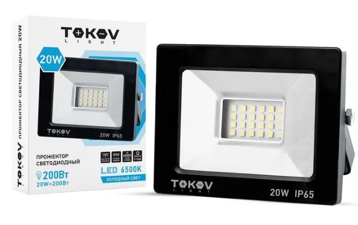 Прожектор светодиодный 20Вт 1300лм 6500К IP65 черн. (TKL) TOKOV ELECTRIC TKL-FL/LED-20-6.5K-IP65