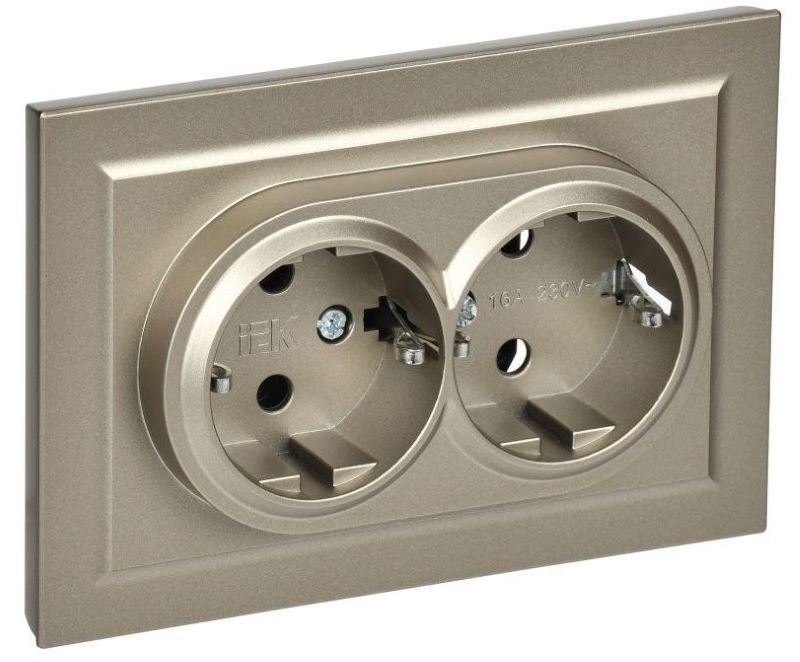 Розетка 2-м СП BRITE РС12-3-БрШ 16А в сборе с заземл. без защ. шторок шампань IEK BR-R21-16-K37-F