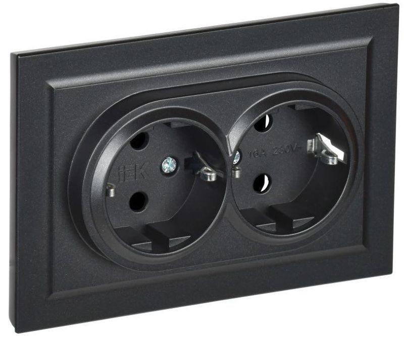 Розетка 2-м СП BRITE РС12-3-БрЧ 16А в сборе с заземл. без защ. шторок черн. IEK BR-R21-16-K02-F