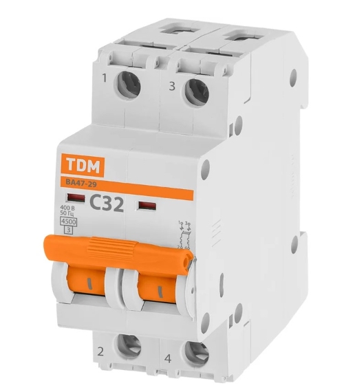 Автоматический выключатель 2П 32А С 4,5кА ВА47-29 TDM 0206-0096