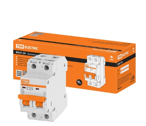 Автоматический выключатель 2П 25А С 4,5кА ВА47-29 TDM 0206-0095