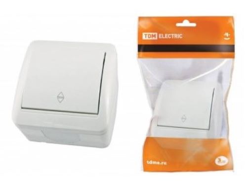 Выключатель 1-кл. на 2 направления ОП 10А IP44 Селигер белый TDM 1818-0011