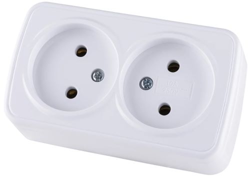 Розетка ОП 2-м с б/з 10А IP20 белая "Дача" TDM 1824-0009