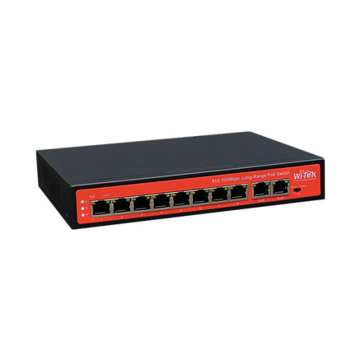 Коммутатор Wi-Tek WI-PS210 v4 100 Мбит/сек, 8 port PoE + 2, бюджет PoE 120 Вт, Watchdog