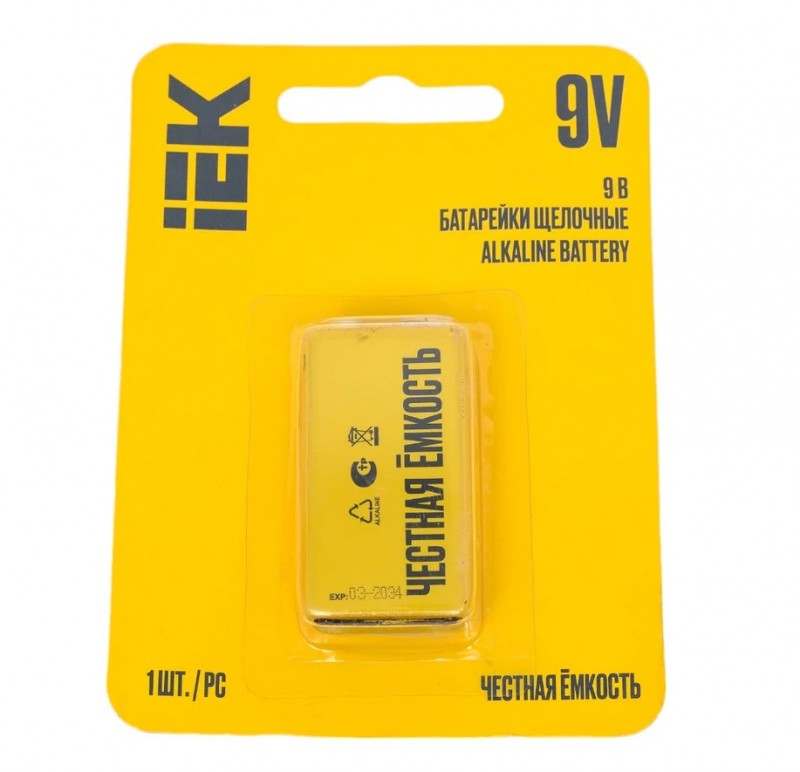 Элемент питания алкалиновый "крона" 6LR61 9В Alkaline (блист.1шт) IEK ABT-6LR619V-OP-L01