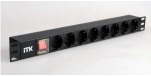 Блок силовых розеток 19" PH12-8D3, без шнура, 8 розеток SCHUKO, вилка С14