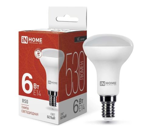 Лампа светодиодная LED-R50-VC 6Вт рефлектор 4000К нейтр. бел. E14 530лм 170-265В IN HOME 46906120242