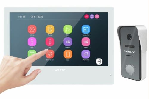 WARTE-10-09 PR XIP белый/серебро комплект сетевого двухпроводного видеодомофона 10" с вызывной панел