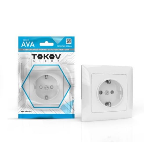 Розетка 1-м СП AVA 16А IP20 с заземл. защ. шторки в сборе бел. TOKOV LIGHT TKL-AV-R1FZSF-C01